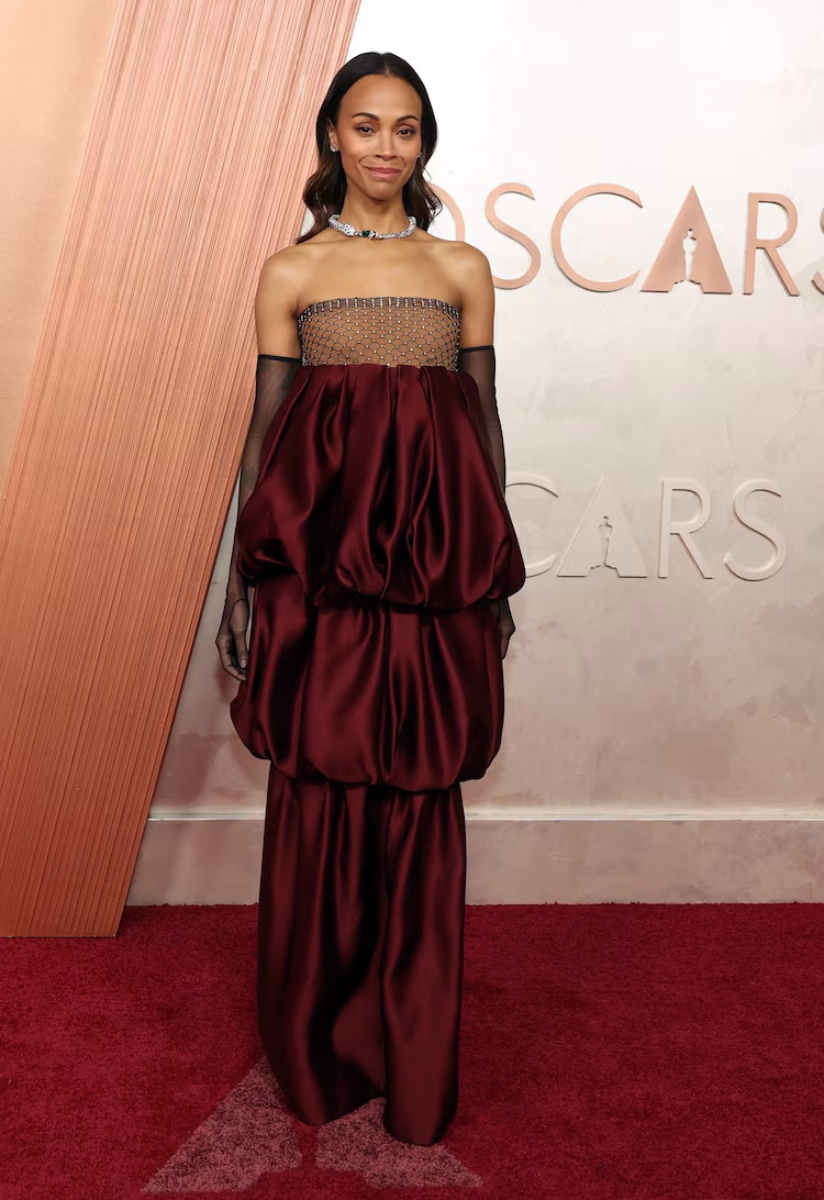 Zoe Saldana attends the 97th Annual Oscars, March 2, 2025 in Los Angeles.